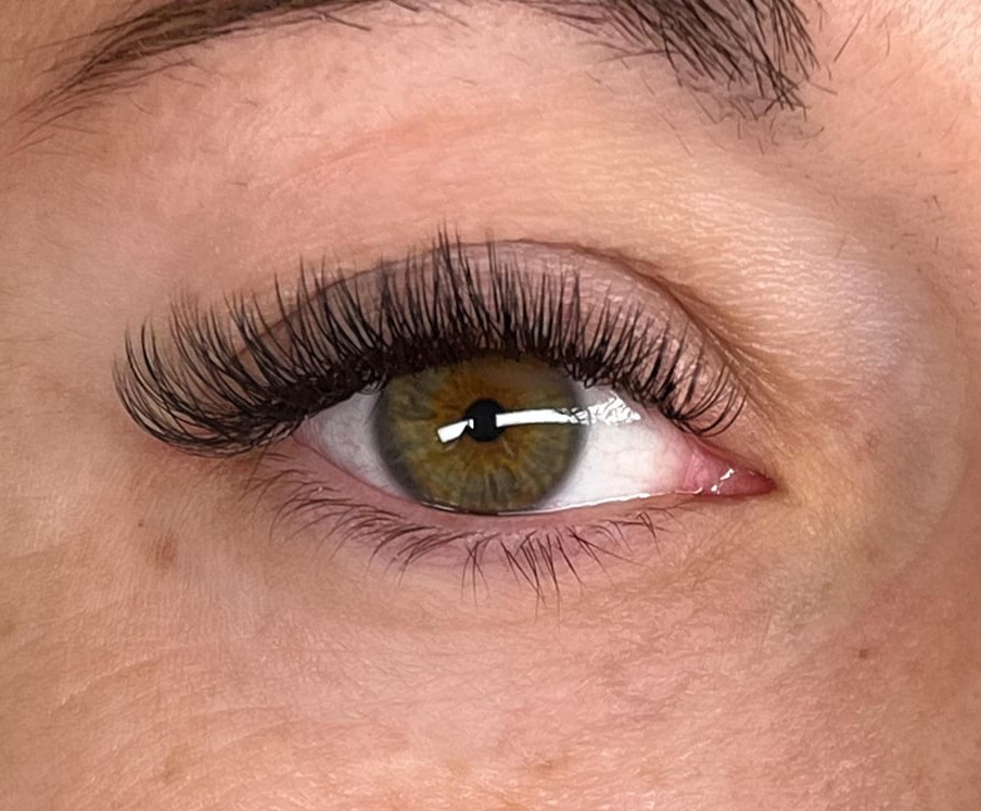 Close up of eyelash extensions applied at the salon